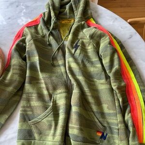 Aviator Nation camo bolt neon stripe zip hoodie